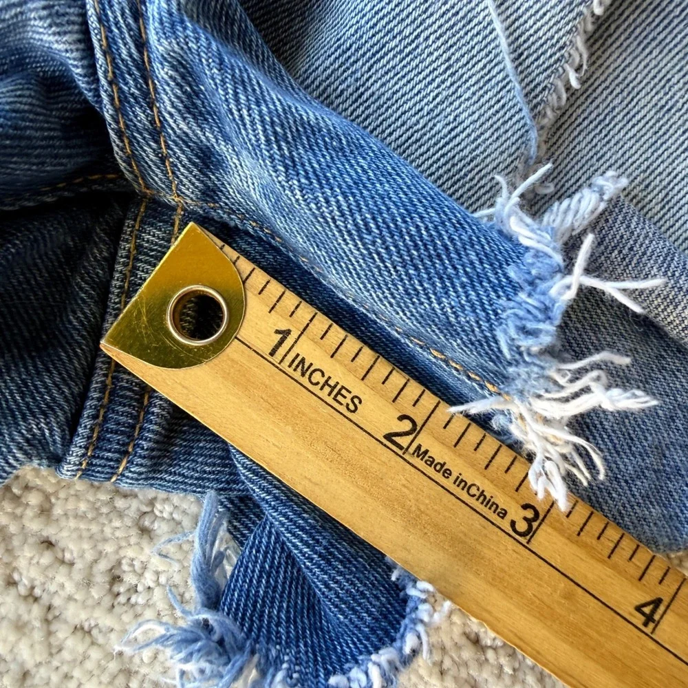 Revolve RE/DONE 70s High Rise‎ Short Women 28 Blue Distressed Raw Hem Denim